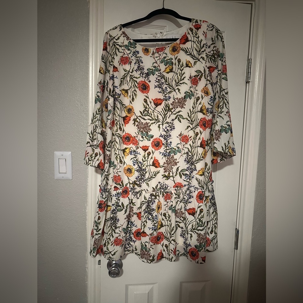 Nicole Miller Studio Floral Drop Waist Knee Length Shift Dress Bohemian Western